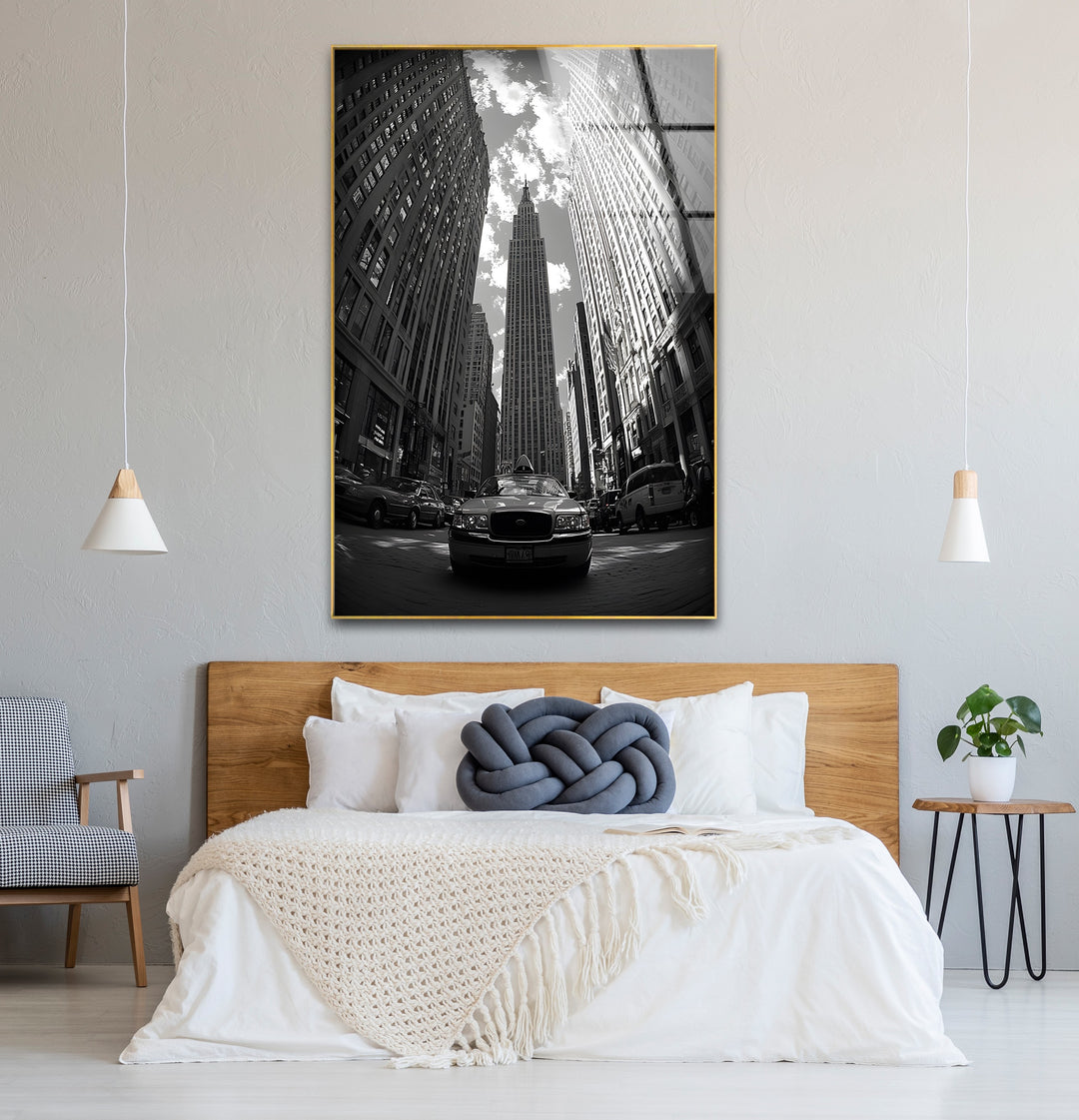 Artistic black and white abstract art portraying New York City with expressive lines and dynamic textures
