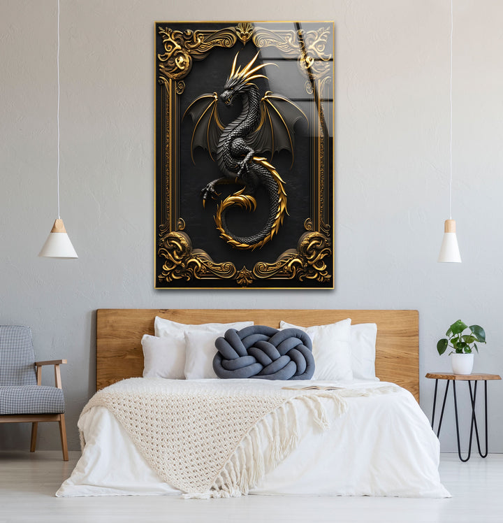 An elegant and fierce black and gold dragon, bringing a mythical and refined atmosphere to your space.
