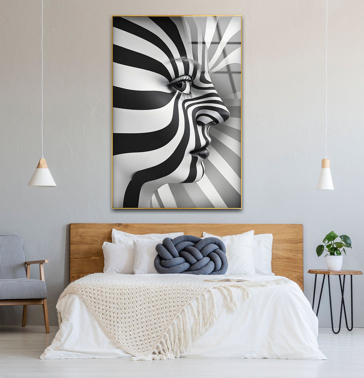 Unique black and white wall decor featuring a modern interpretation of a woman in abstract design.