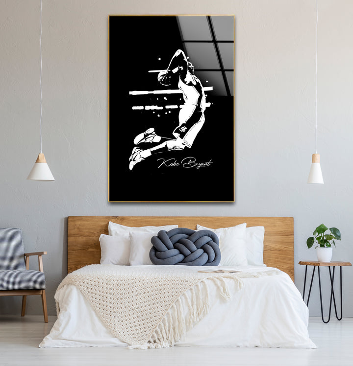 Timeless black and white paintings of Kobe Bryant, celebrating his career in an artistic silhouette.