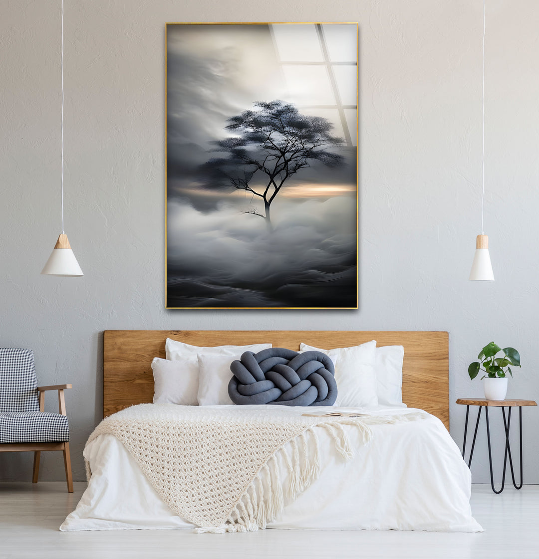 Refined black and white abstract drawings capturing the delicate beauty of a lone tree in nature.