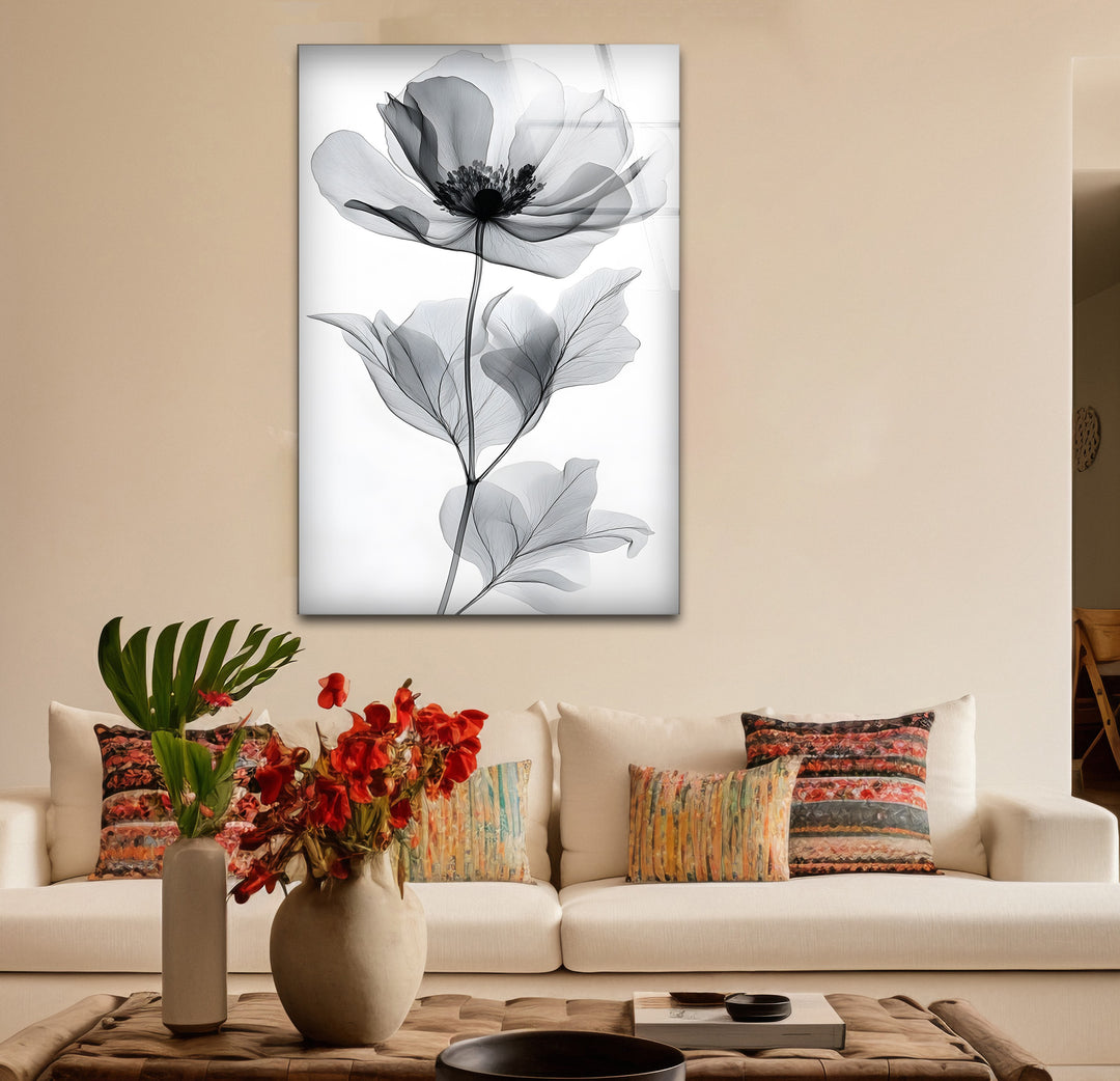 Captivating black and white wall decor featuring a watercolor flower with intricate details
