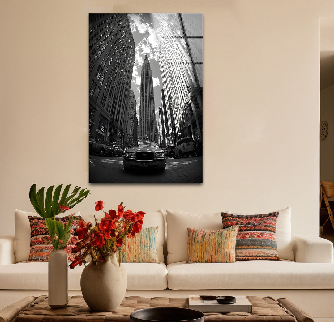 Sophisticated black and white framed art capturing the grandeur of New York City’s architecture
