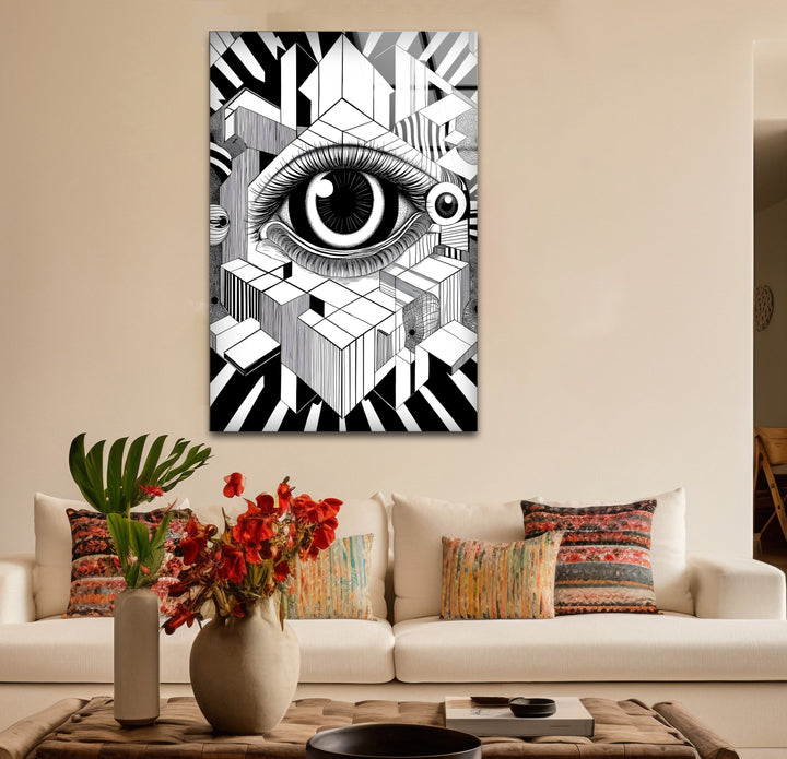 Sophisticated black and white framed art capturing the mystery of a surrealist eye in a bold design
