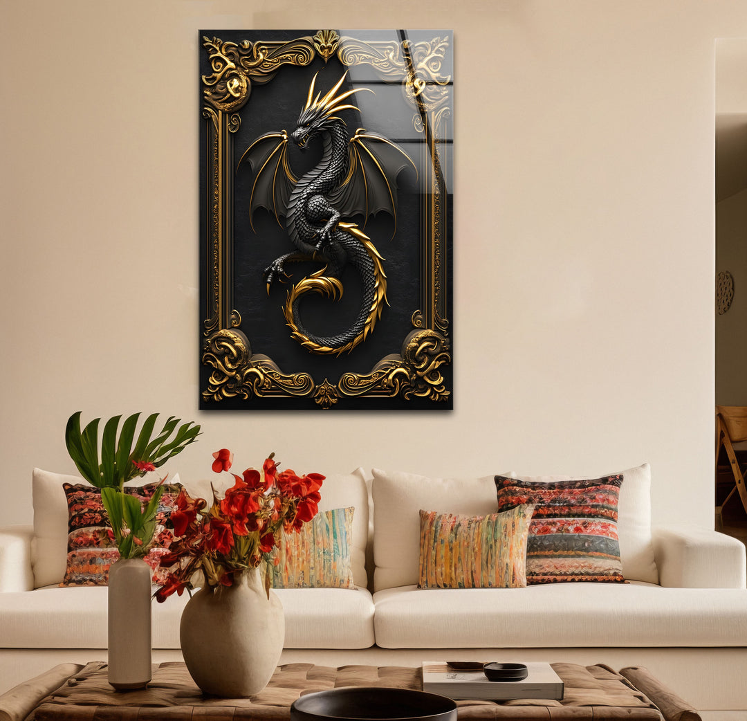 Bold and dramatic, this black and gold dragon artwork will add fantasy and mystique to your walls.
