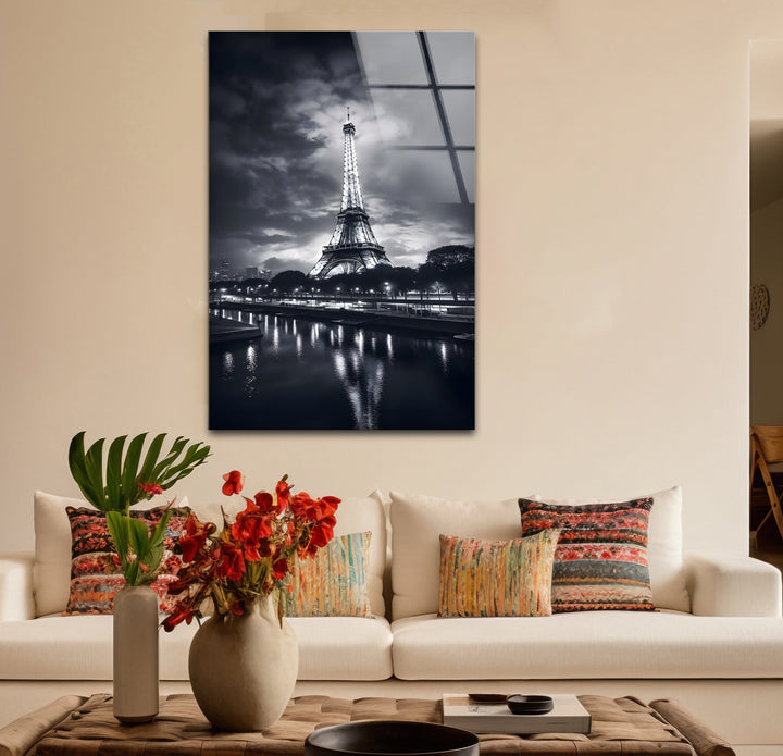 Artistic black and white abstract art portraying the Eiffel Tower with bold lines and subtle textures
