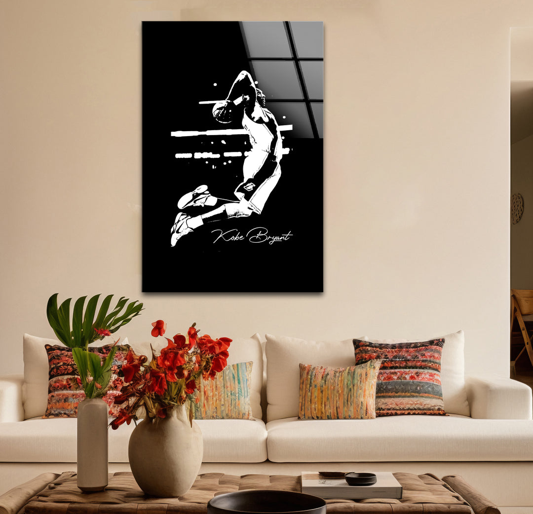 Artistic black and white abstract art portraying Kobe Bryant with striking lines and dynamic contrasts.