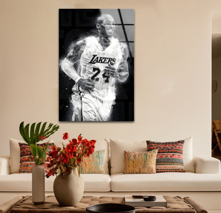 Chic black and white wall art of Kobe Bryant, ideal for creating a focal point in modern interiors.