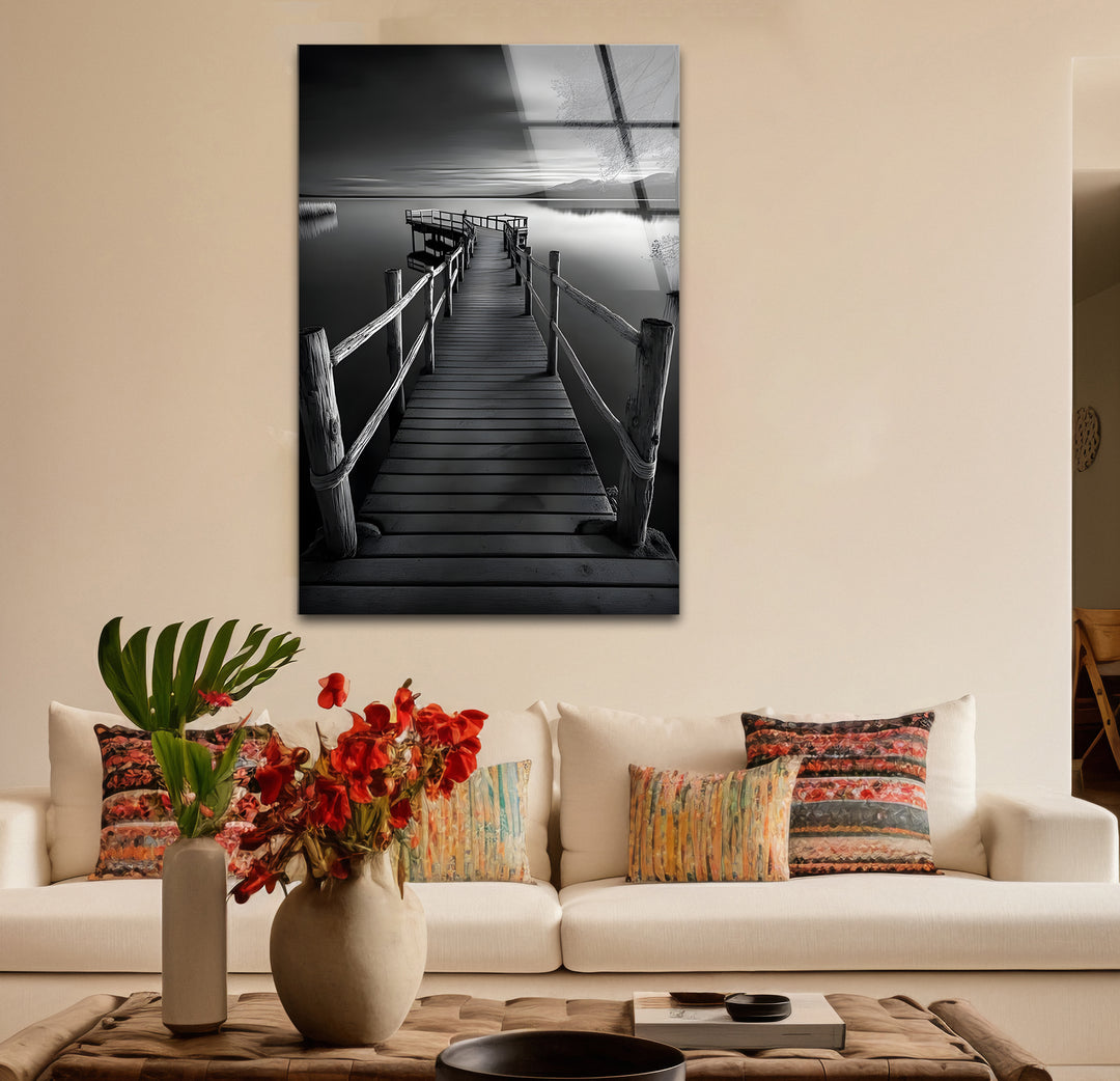 Timeless black and white paintings of a dock landscape perfect for creating a serene ambiance
