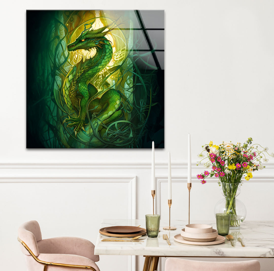 Green Dragon: A dragon in a lush, magical environment, perfect for creating a serene and mystical ambiance.
