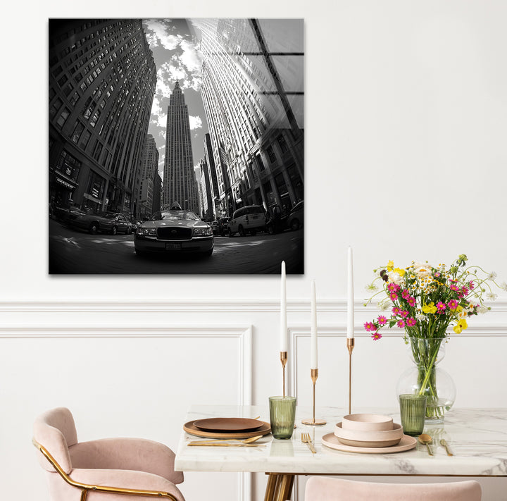 Captivating black and white wall decor featuring the New York City skyline with bold contrasts
