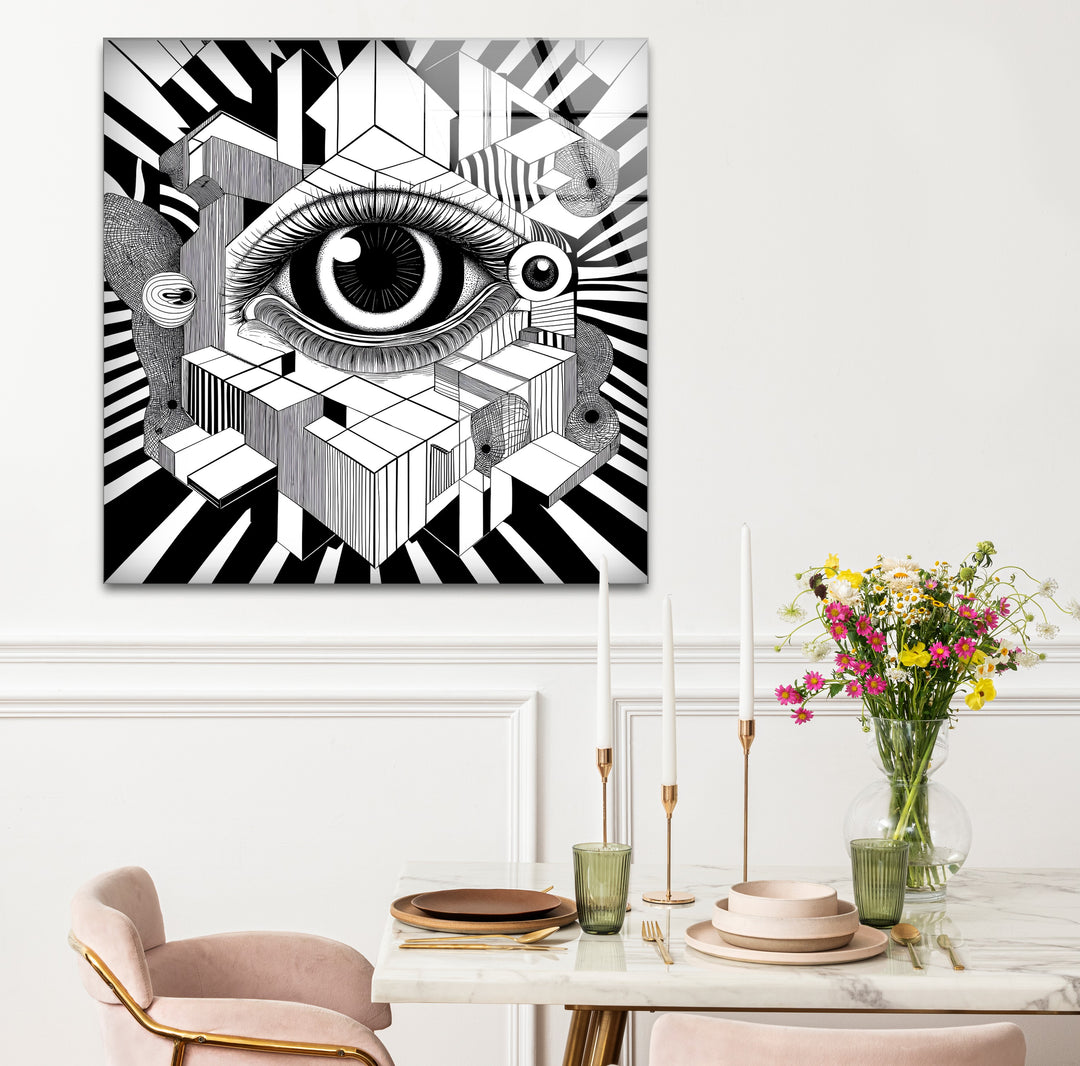 Captivating black and white wall decor featuring a striking surrealist eye with artistic textures
