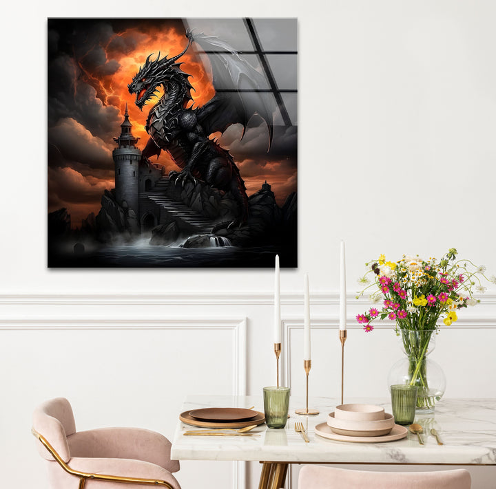 Dark Dragon: A striking dragon in a fiery world, ideal for dramatic home decor.
