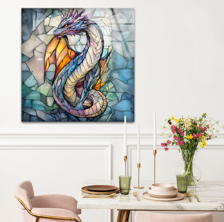 Mythical Dragon Decor – A Striking Glass Wall Art for Fantasy Lovers
