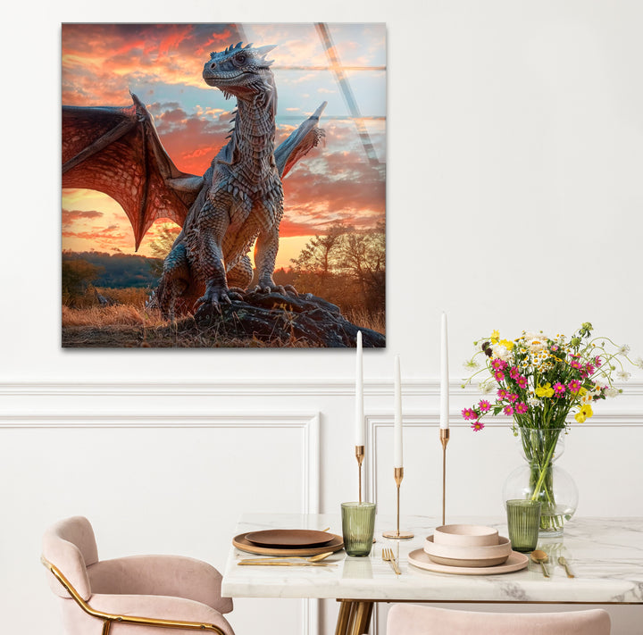 Dragon in the Horizon: A Majestic Fantasy Wall Piece
