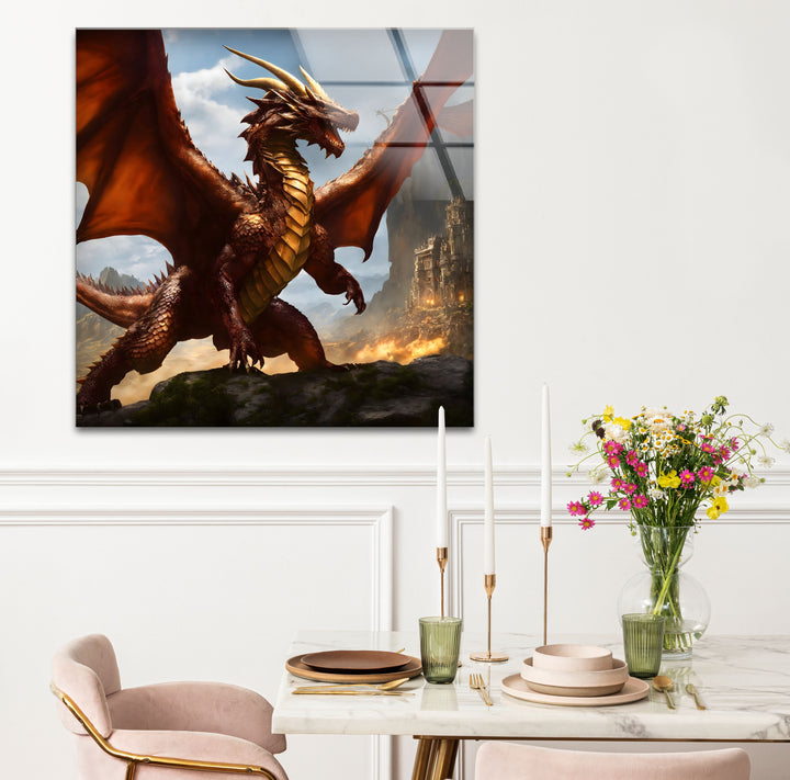 Red Dragon: A fierce dragon poised in the fire, adding a powerful fantasy vibe to your decor.
