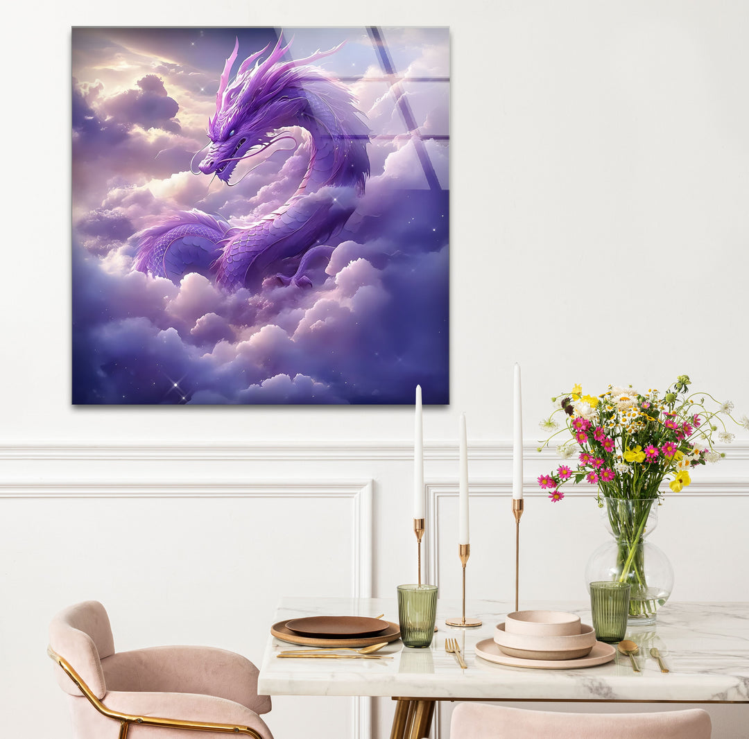 Purple Dragon: A stunning purple dragon amidst clouds, perfect for fantasy lovers and serene spaces.
