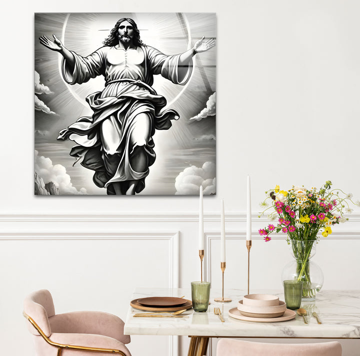 Bold black and white abstract art of Jesucristo, perfect for creating a serene and reflective atmosphere.