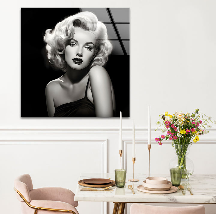 Captivating black and white paintings of Marilyn Monroe, showcasing her iconic elegance.