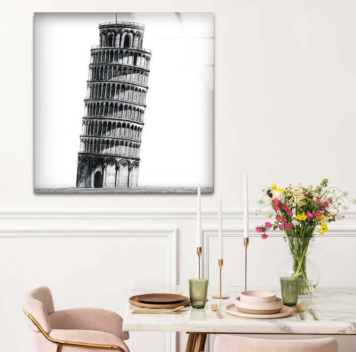 Captivating black and white abstract art of the Pisa Tower, blending iconic imagery with creative designs.