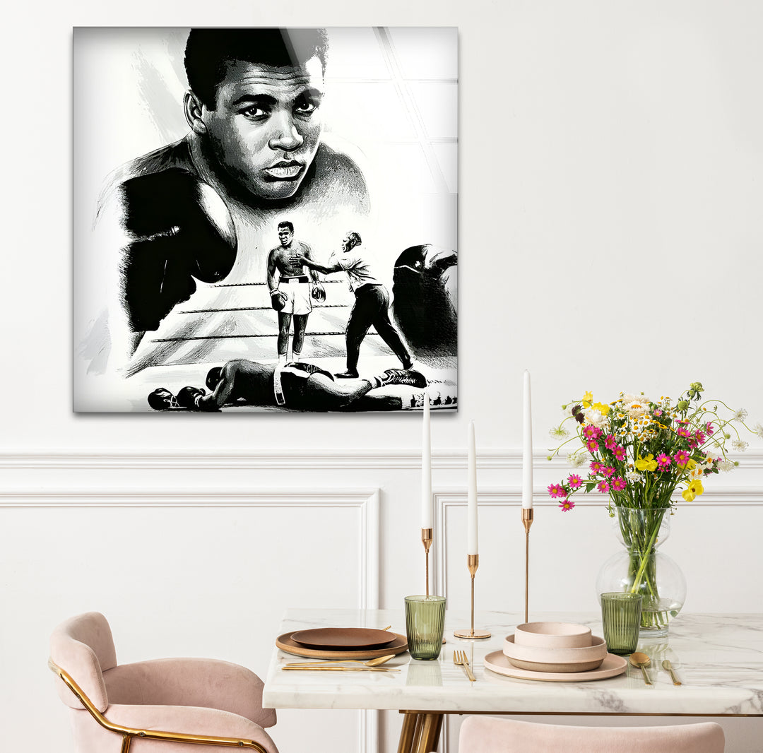 Timeless black and white paintings of Muhammad Ali, perfect for fans of boxing and iconic figures.