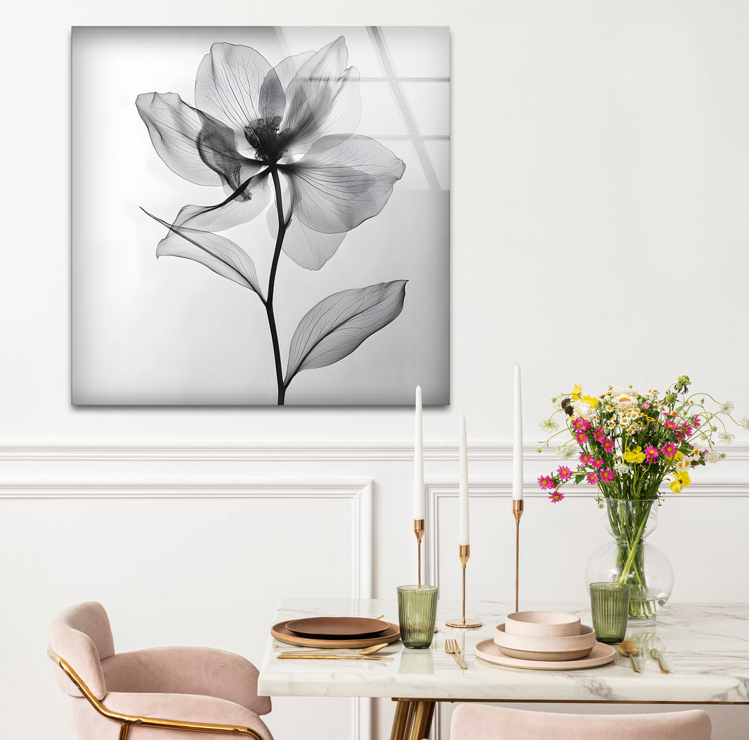 Artistic black and white abstract art portraying a flower with expressive lines and bold textures
