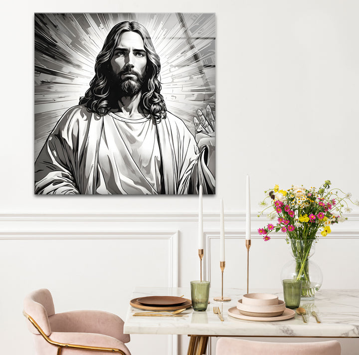 Timeless black and white paintings of Jesus Christ, combining realism with a contemporary artistic touch.