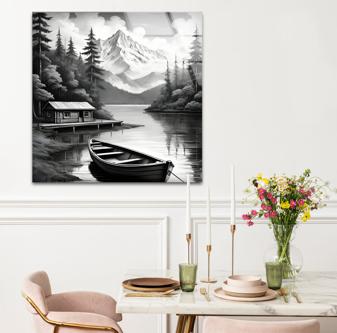 Artistic black and white abstract art portraying a peaceful nature landscape with expressive textures
