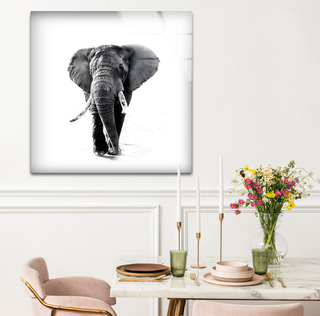 Artistic black and white abstract art portraying the strength and beauty of an elephant.