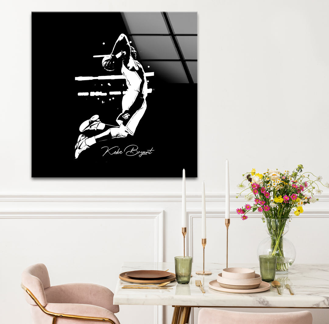 Sophisticated black and white framed art capturing Kobe Bryant in a powerful and minimalist silhouette.