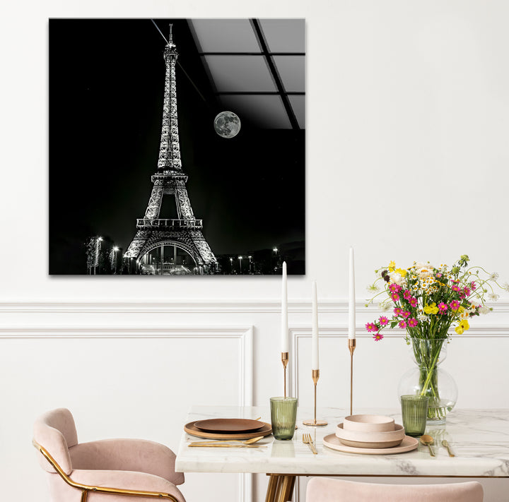 Artistic black and white paintings of the Eiffel Tower, blending realism with a contemporary touch.