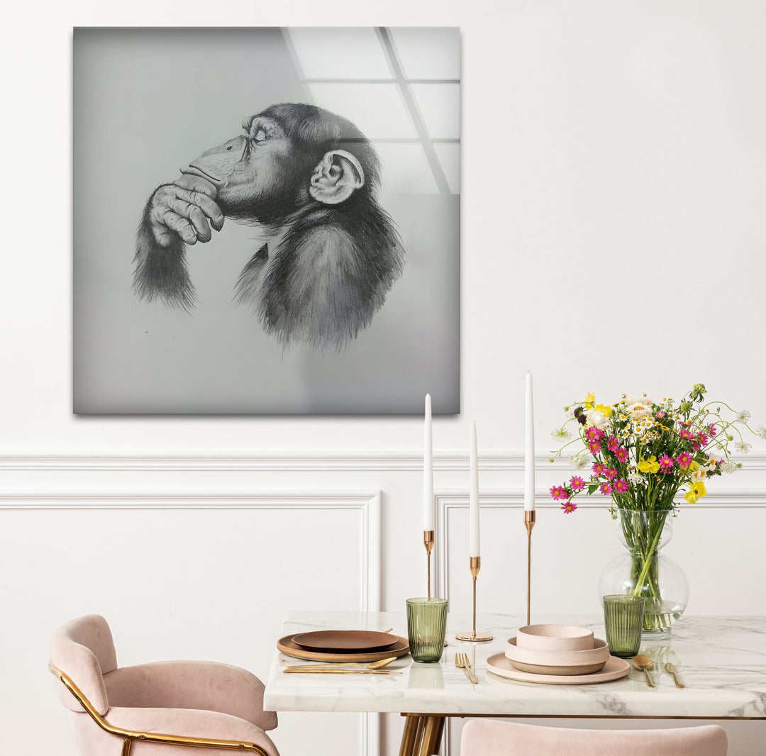 Artistic black and white abstract art capturing the essence of a contemplative monkey.