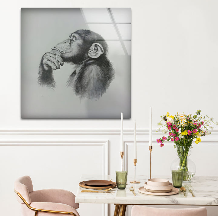 Artistic black and white abstract art capturing the essence of a contemplative monkey.