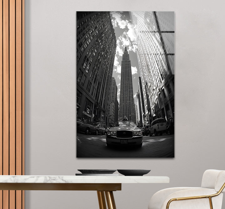 Modern black and white artwork highlighting the elegance of New York City in a minimalist design
