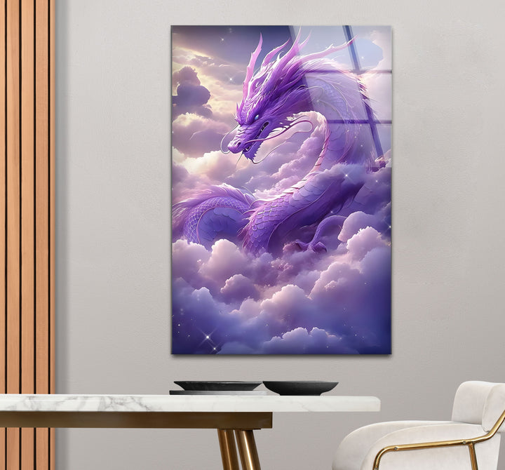 Purple Dragon: A fantasy-inspired dragon flying through clouds, ideal for creating a dreamy ambiance.
