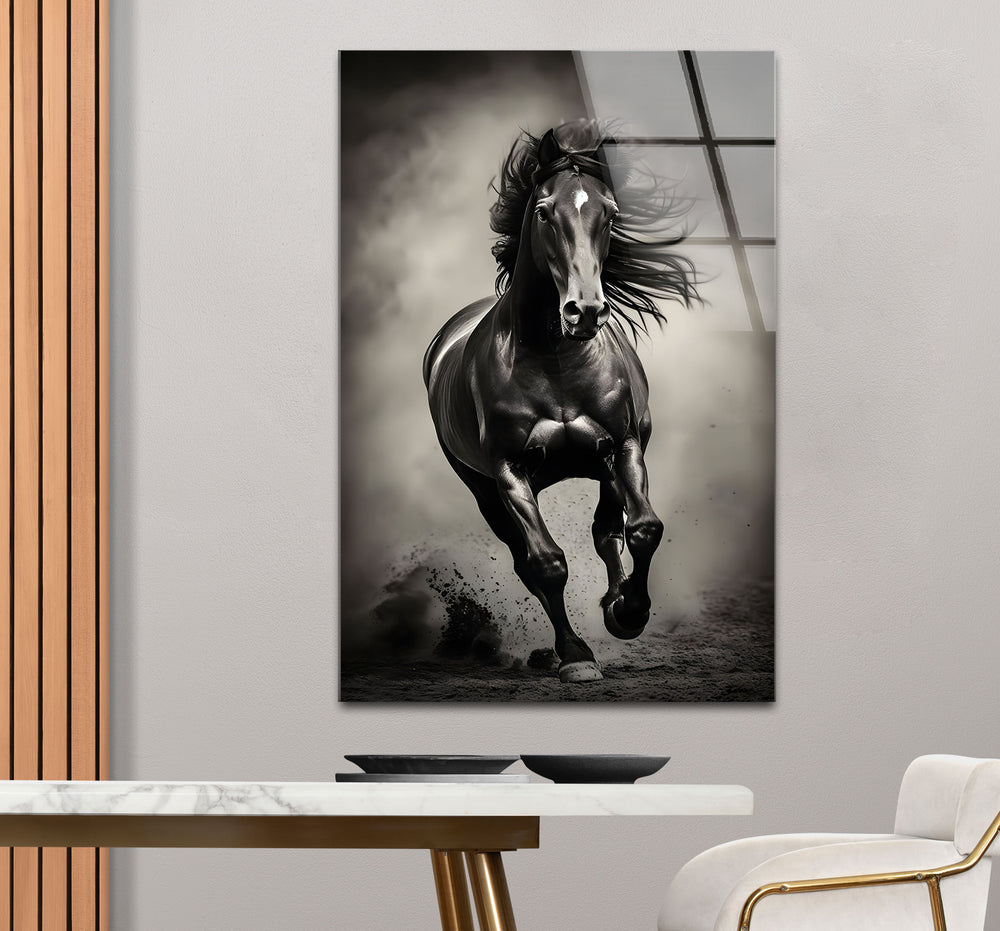 Striking black and white artwork capturing the grace and power of a majestic horse.