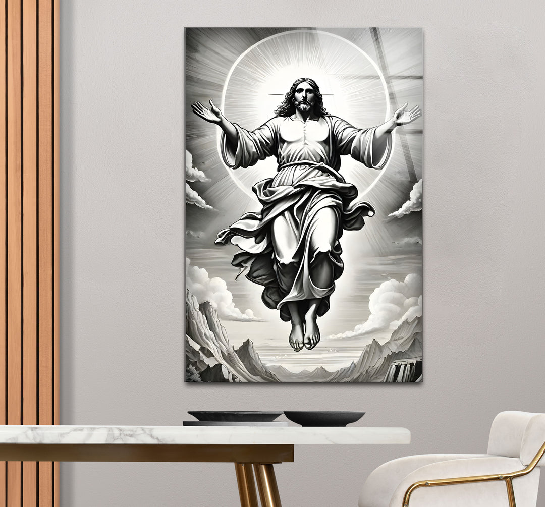 Captivating black and white framed art of Jesucristo, blending timeless devotion with artistic elegance.