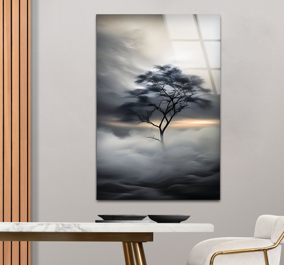 Stylish black and white framed art of a lone tree, blending simplicity with artistic elegance.