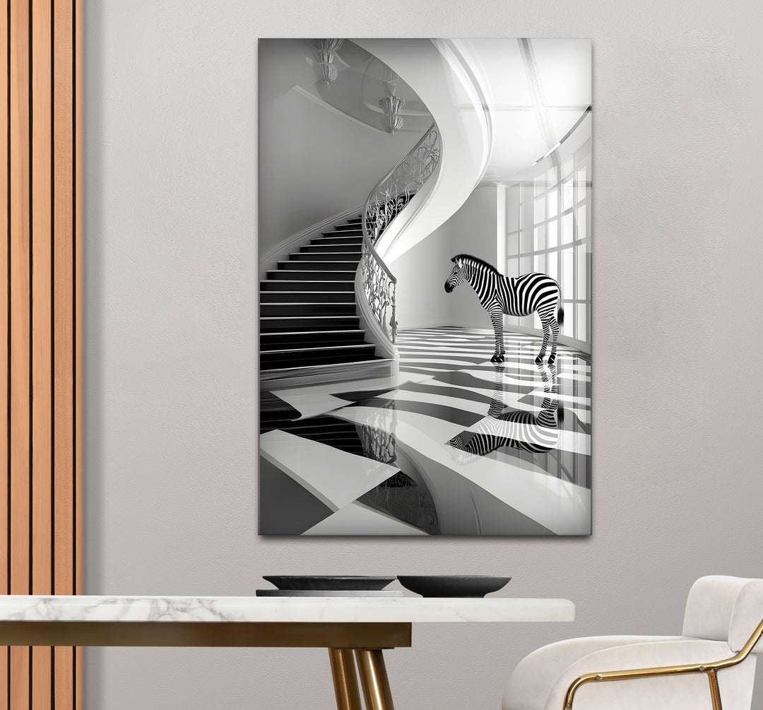 Sophisticated black and white framed art capturing a modern version of a zebra with intricate details
