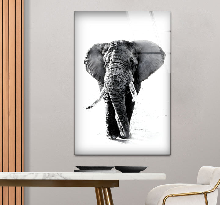 Stylish black and white framed art of an elephant, combining realism with a contemporary touch.