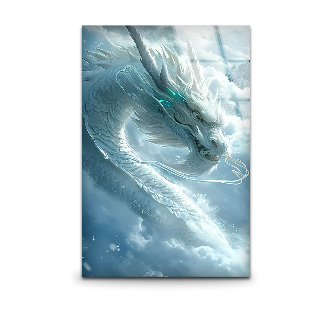 White Dragon: A stunning dragon flying in a mystical sky, bringing tranquility to your space.
