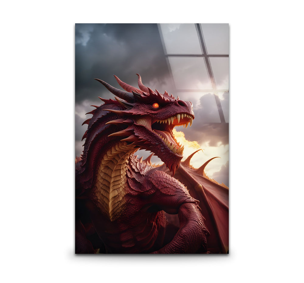 Bring power and drama to your walls with a striking red dragon in vivid detail on glass.
