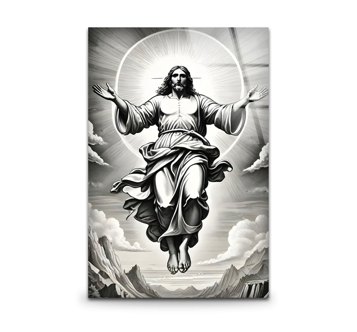 Elegant black and white wall art featuring a detailed depiction of Jesucristo in a serene pose.