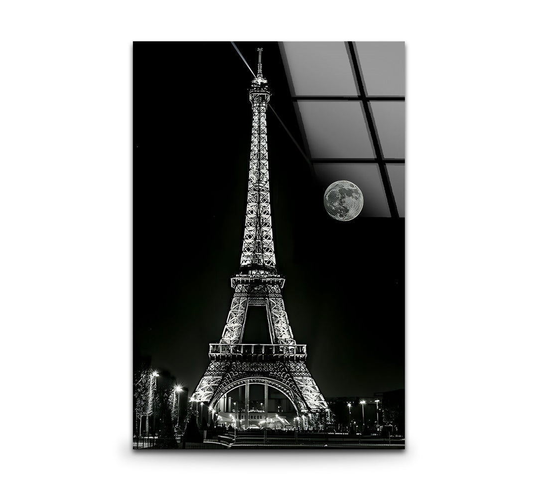 Elegant black and white wall art featuring the iconic Eiffel Tower under a dramatic sky.