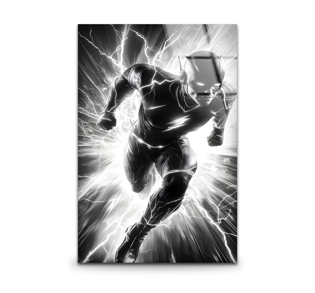 Black and white art featuring a dynamic depiction of Flash in bold contrasts
