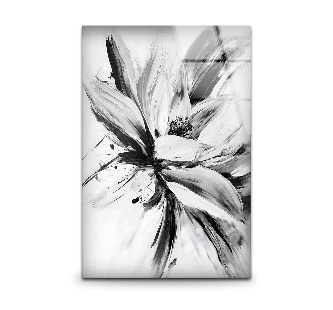 Black and white art featuring an elegant abstract floral design with intricate details
