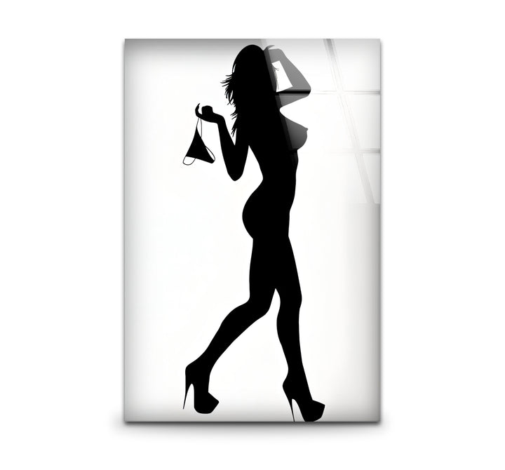 Black And White Woman Poses Glass Wall Art