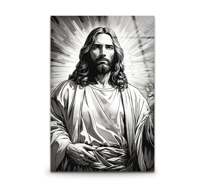 Elegant black and white wall art featuring a detailed portrait of Jesus Christ in a timeless design.