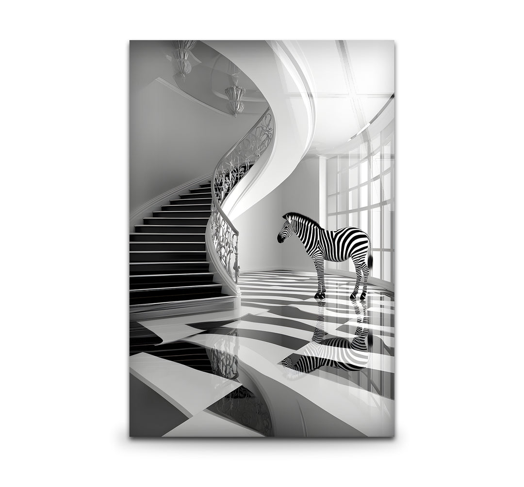 Black and white art featuring a modern interpretation of a zebra with bold stripes
