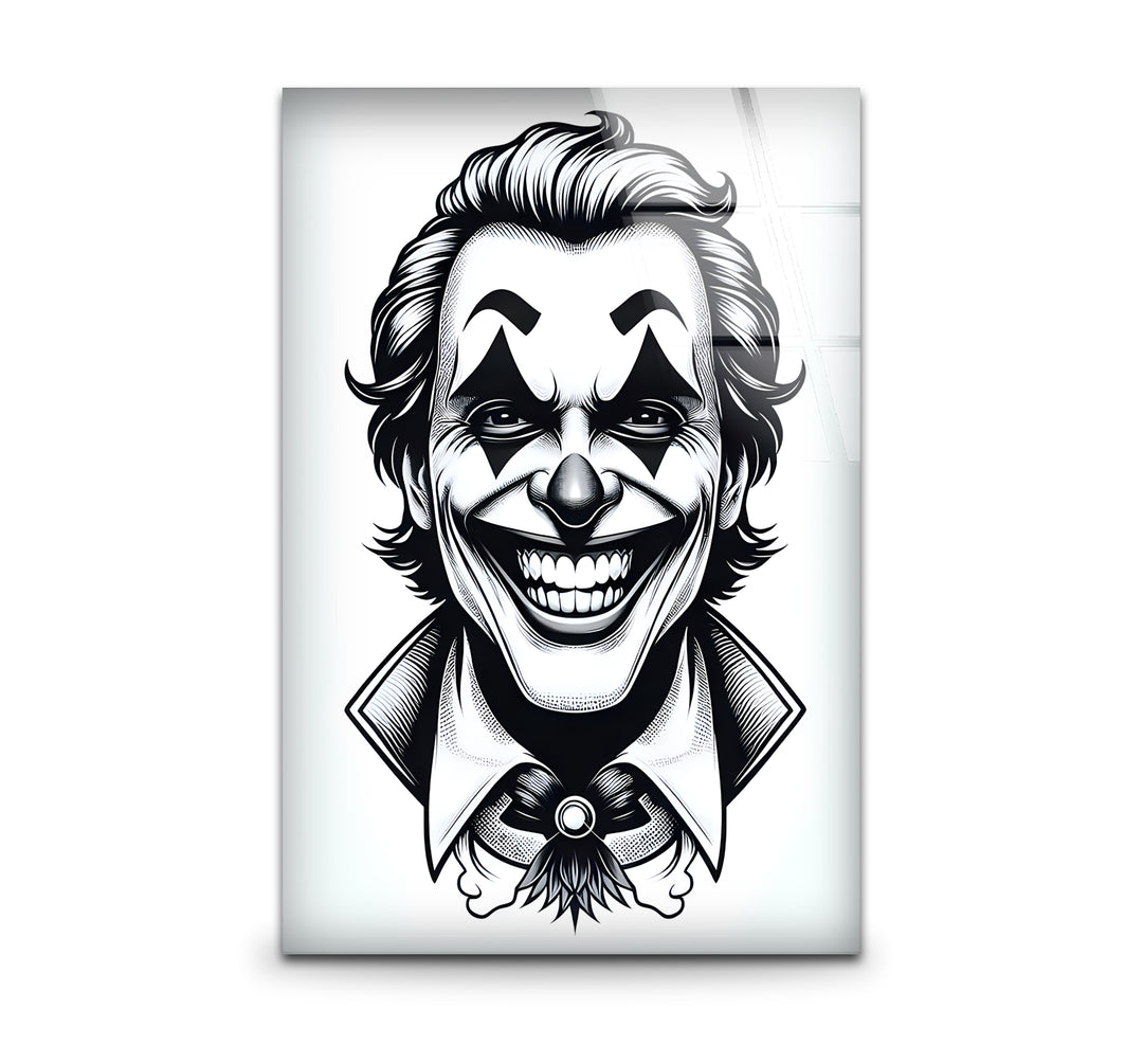 Bold black and white wall art featuring a dramatic portrait of the Joker with intricate details.